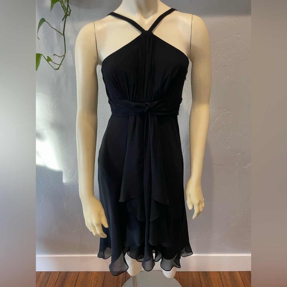 Y2K 100% silk chiffon black midi Dress size 2